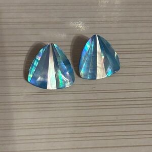 Iridescent Blue Triangle Earrings